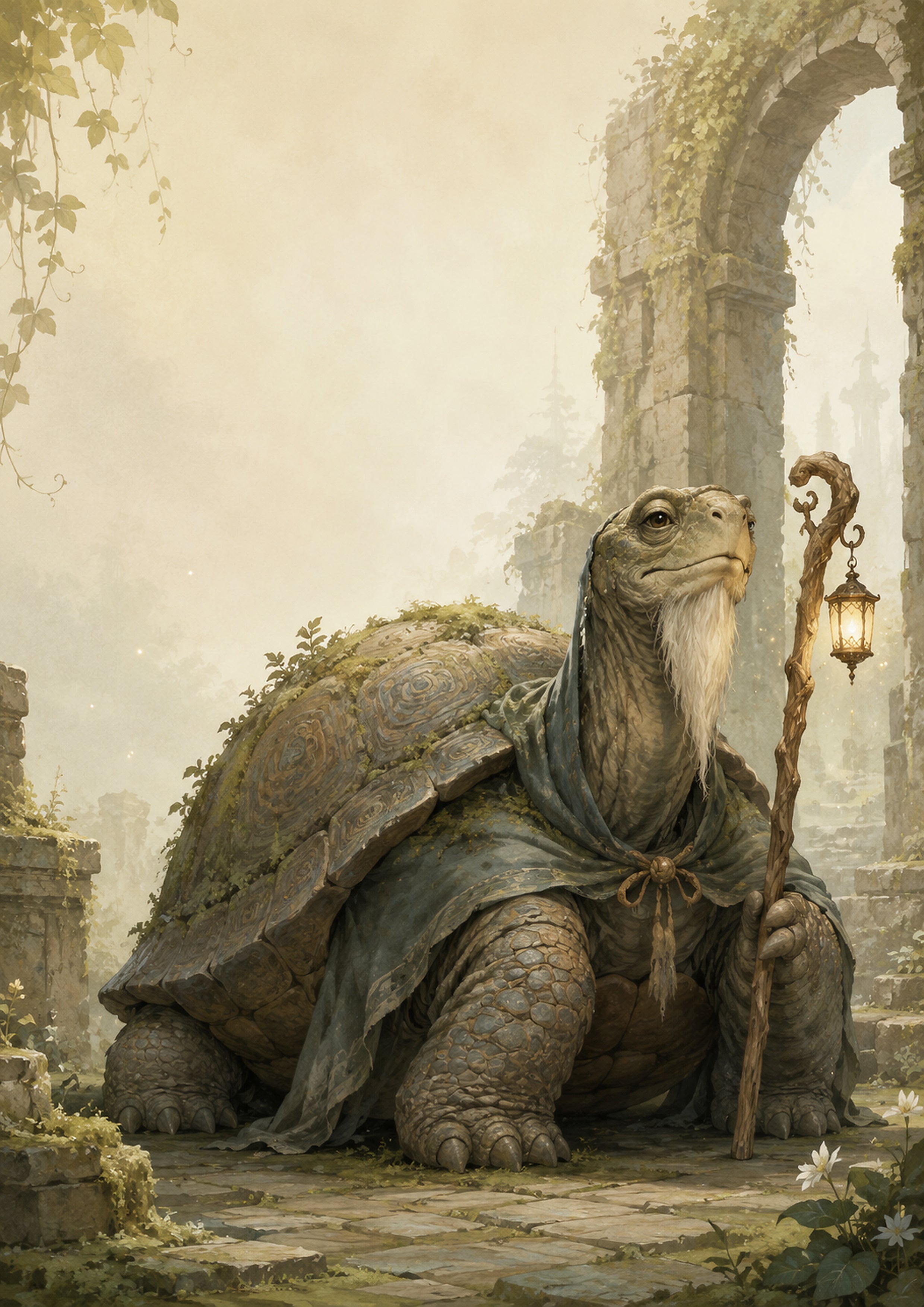 Giant Tortoise Sage of the Ancient Ruins fantasy nursery wall print by PosterMe.shop