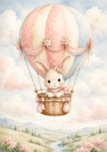 Bunny in A Pastel Balloon Sky pastel nursery animal wall print by PosterMe.shop