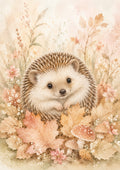 Cozy Autumn Hedgehog in A Meadow pastel nursery animal wall print by PosterMe.shop