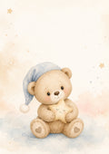 Dreamy Teddy Bear in the Stars pastel nursery animal wall print by PosterMe.shop