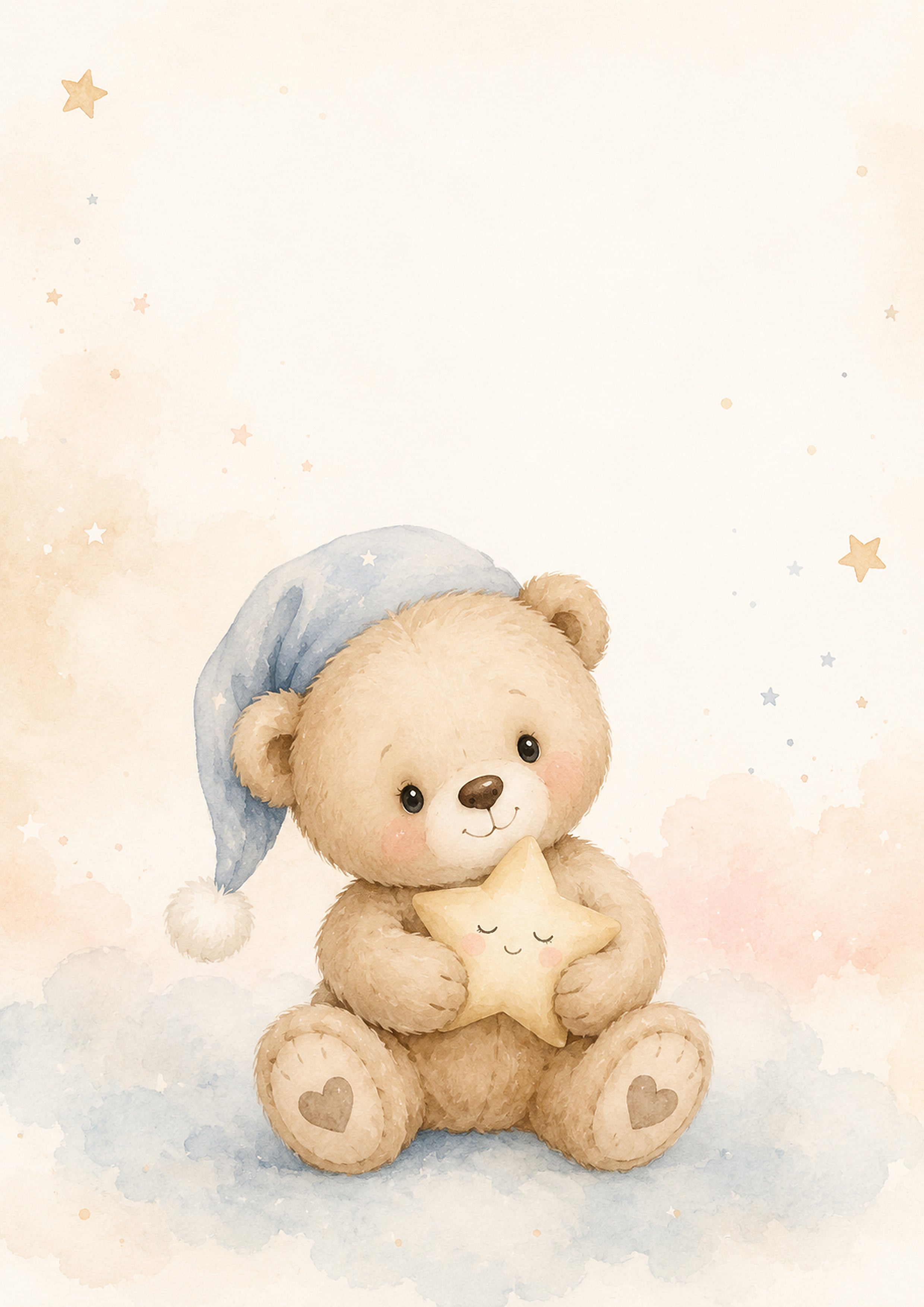 Dreamy Teddy Bear in the Stars pastel nursery animal wall print by PosterMe.shop