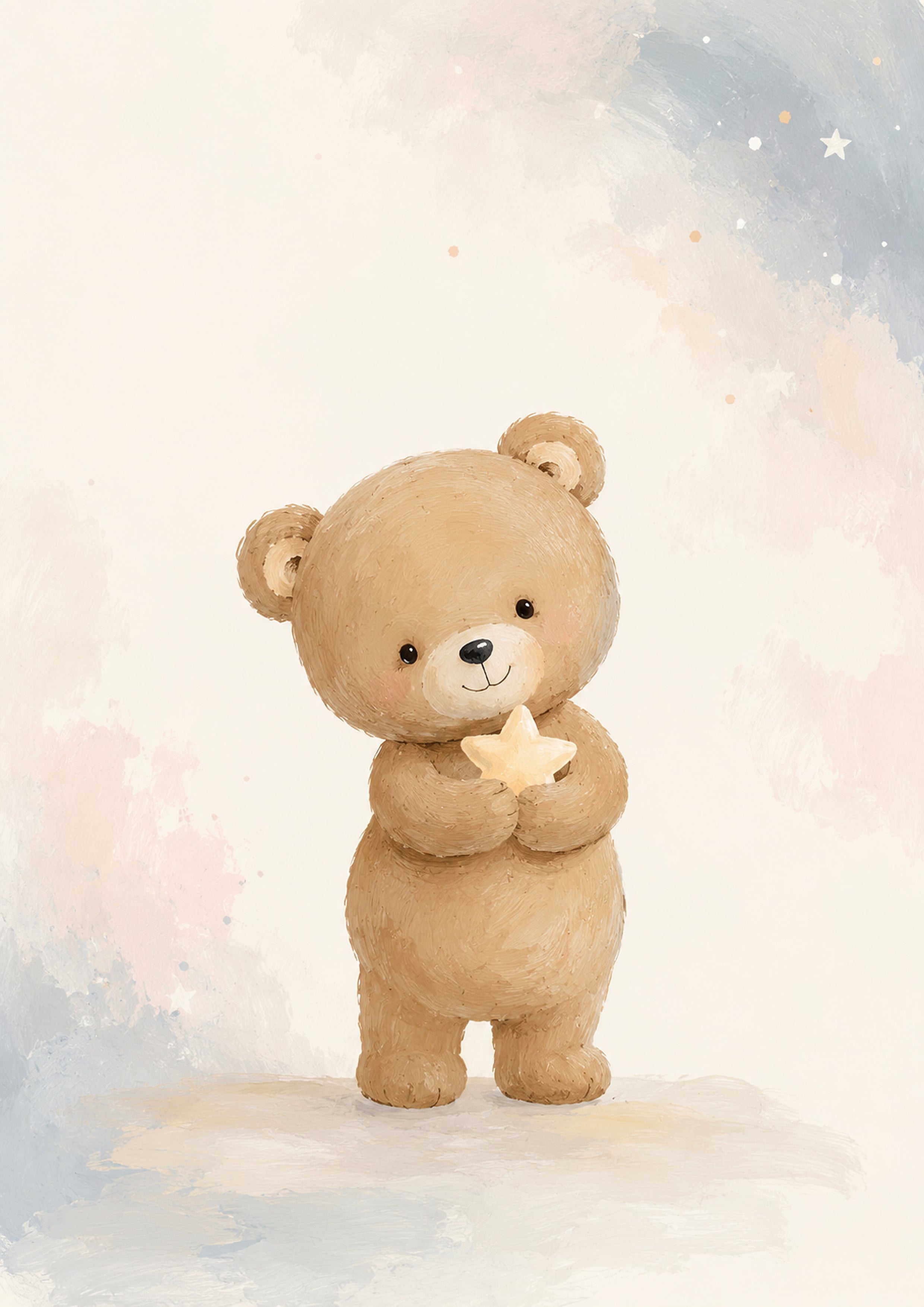 Dreamy Teddy Bear with Star pastel nursery animal wall print by PosterMe.shop