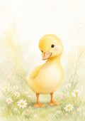 Fluffy Duckling in A Spring Meadow pastel nursery animal wall print by PosterMe.shop