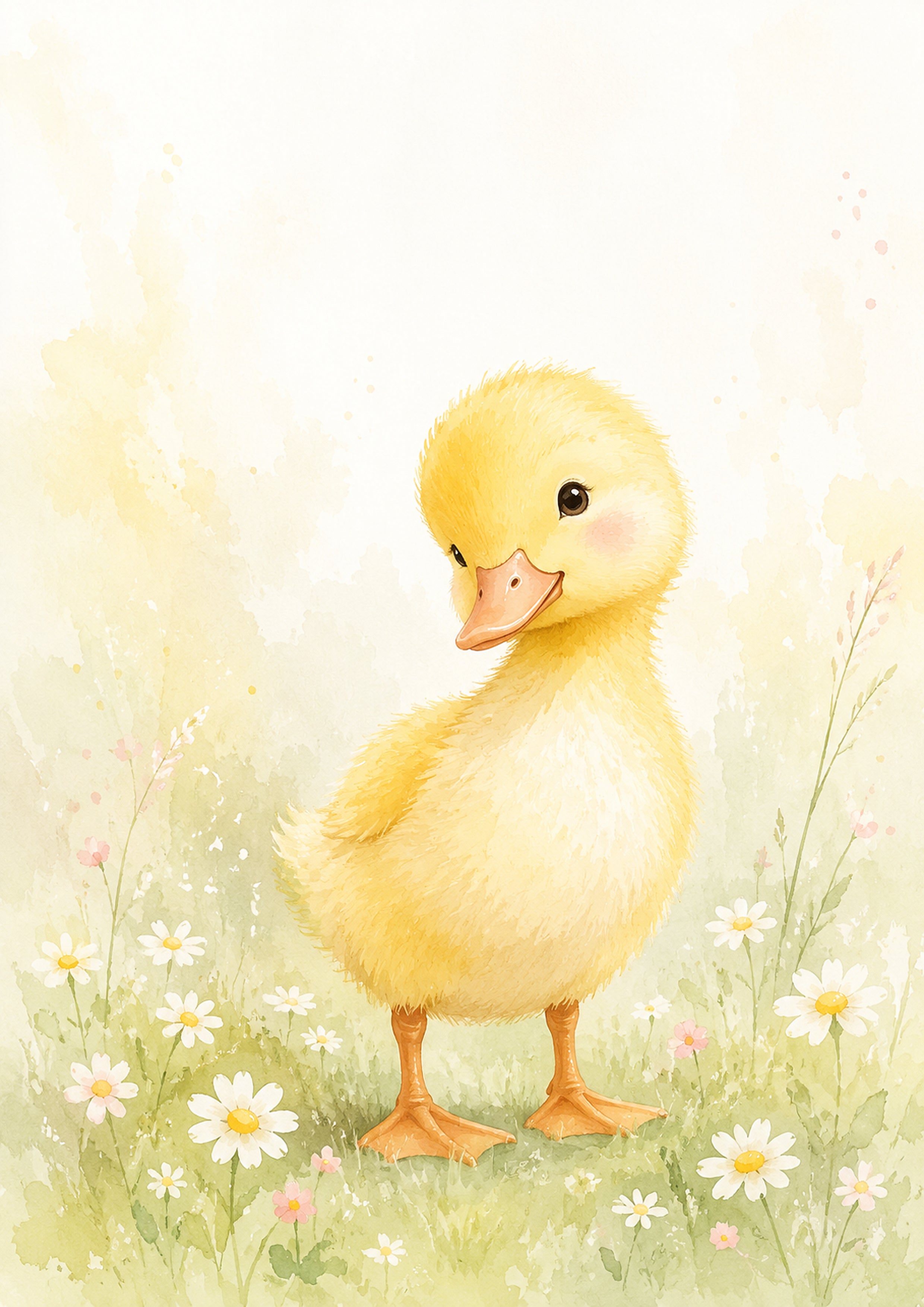 Fluffy Duckling in A Spring Meadow pastel nursery animal wall print by PosterMe.shop