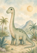 Gentle Dinosaur in A Peaceful Valley pastel nursery animal wall print by PosterMe.shop