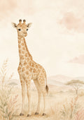 Gentle Giraffe in A Calm Savanna pastel nursery animal wall print by PosterMe.shop