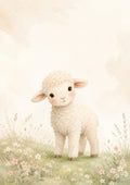 Gentle Lamb in A Meadow pastel nursery animal wall print by PosterMe.shop