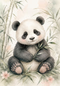 Gentle Panda Amidst Bamboo Serenity pastel nursery animal wall print by PosterMe.shop