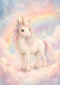 Gentle Unicorn in A Pastel Sky pastel nursery animal wall print by PosterMe.shop