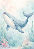 Gentle Whale in Watercolour Ocean Dream pastel nursery animal wall print by PosterMe.shop