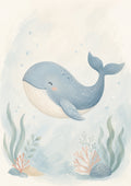 Happy Whale in A Dreamy Sea pastel nursery animal wall print by PosterMe.shop