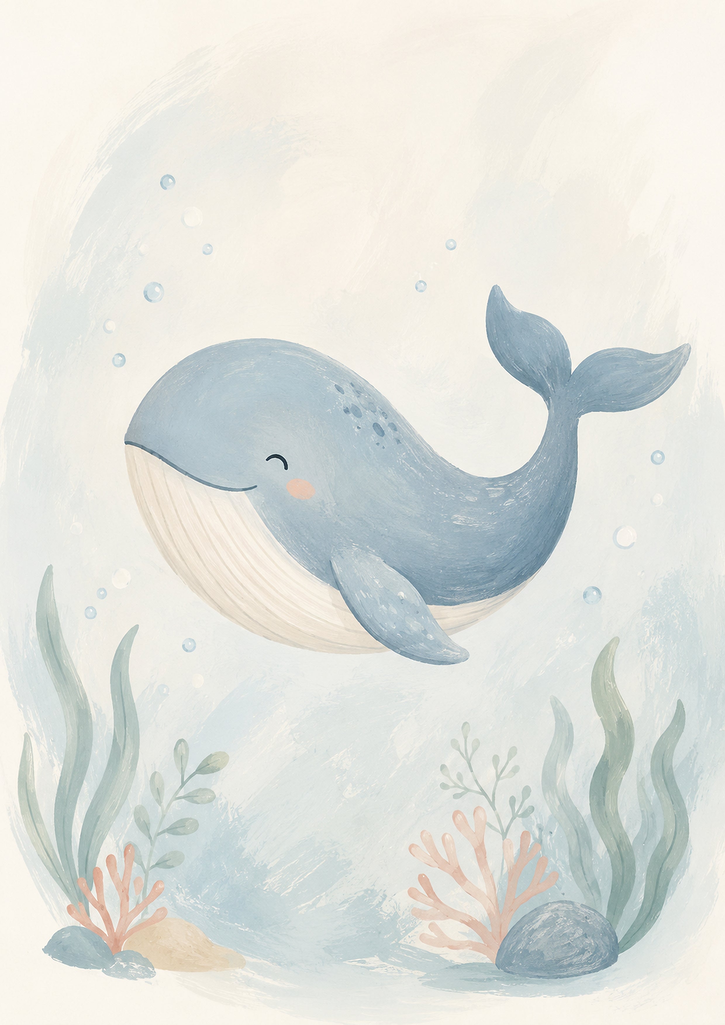 Happy Whale in A Dreamy Sea pastel nursery animal wall print by PosterMe.shop