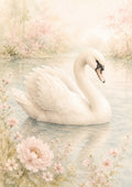 Serene Swan on A Misty Lake pastel nursery animal wall print by PosterMe.shop