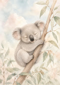 Sleeping Koala on A Eucalyptus Branch pastel nursery animal wall print by PosterMe.shop