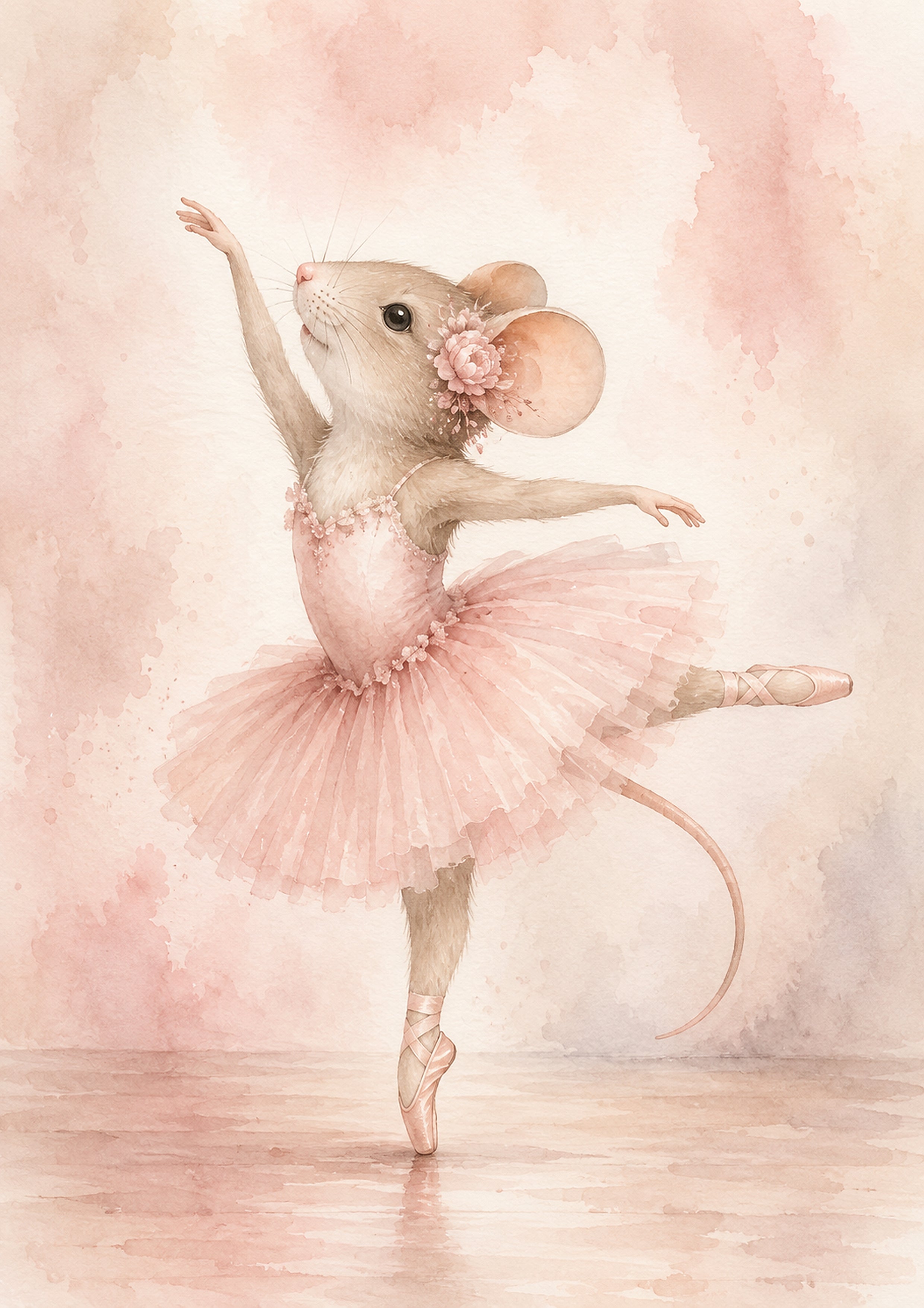 Whimsical Ballerina Mouse in Pastel Studio pastel nursery animal wall print by PosterMe.shop