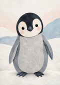 Adorable Penguin Chick in Snowy Landscape paper cut nursery wall print by PosterMe.shop