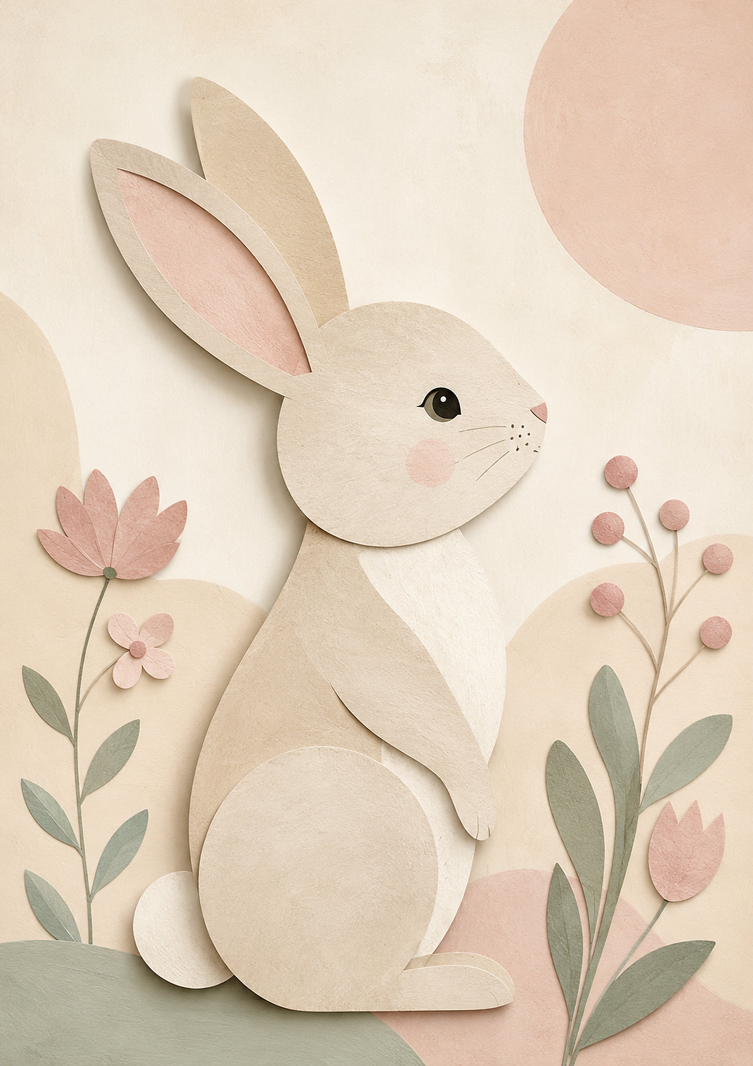 Paper Cut Bunny with Blooms paper cut nursery wall print by PosterMe.shop