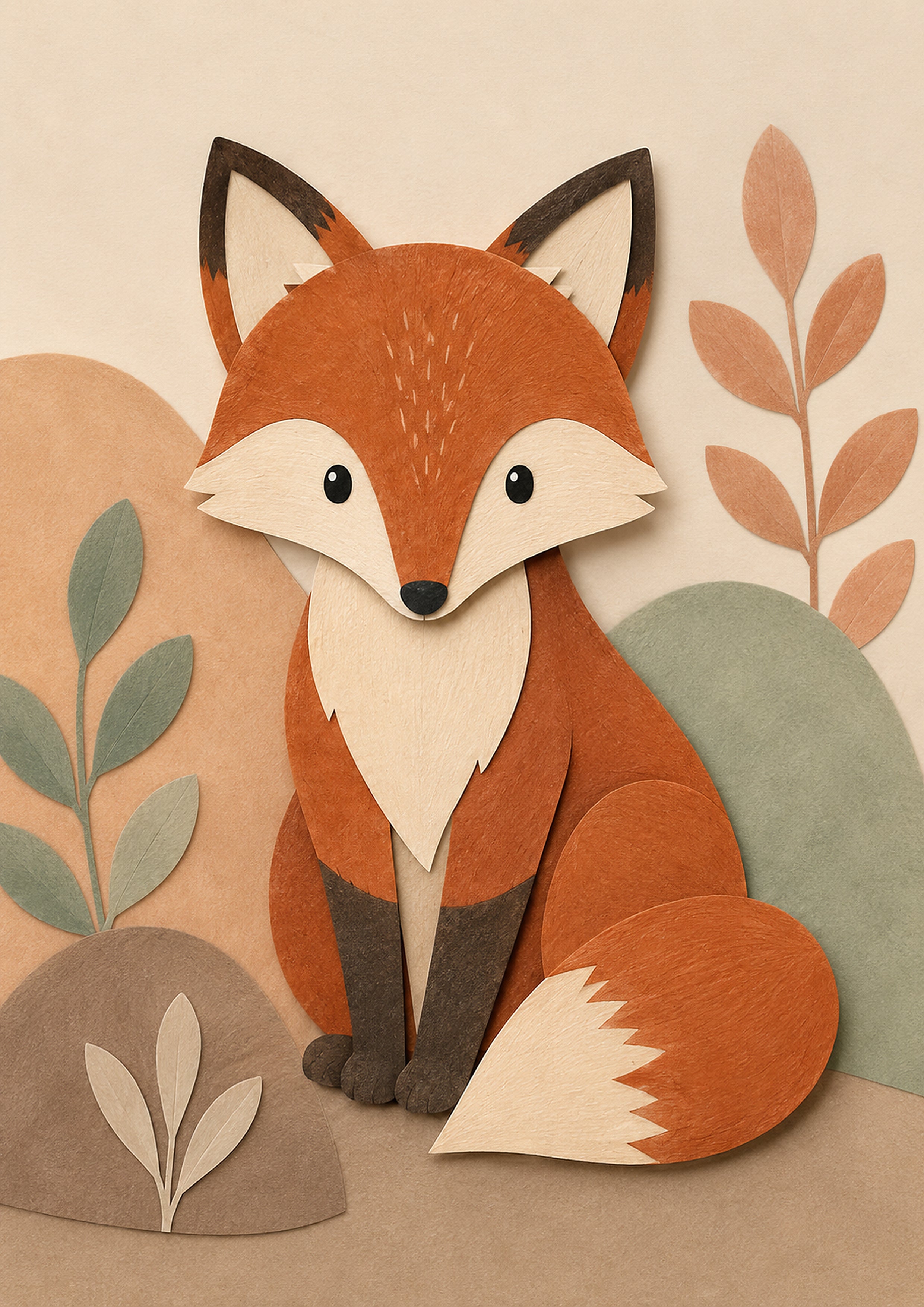 Paper Fox in A Tranquil Woodland paper cut nursery wall print by PosterMe.shop