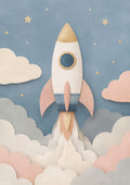 Rocket Ascent in A Dreamy Sky paper cut nursery wall print by PosterMe.shop