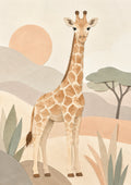 Serene Giraffe in A Pastel Savanna paper cut nursery wall print by PosterMe.shop