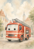 Friendly Fire Truck in A Quiet Town nursery wall print by PosterMe.shop