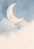 Sleepy Moon Among Soft Clouds nursery wall print by PosterMe.shop