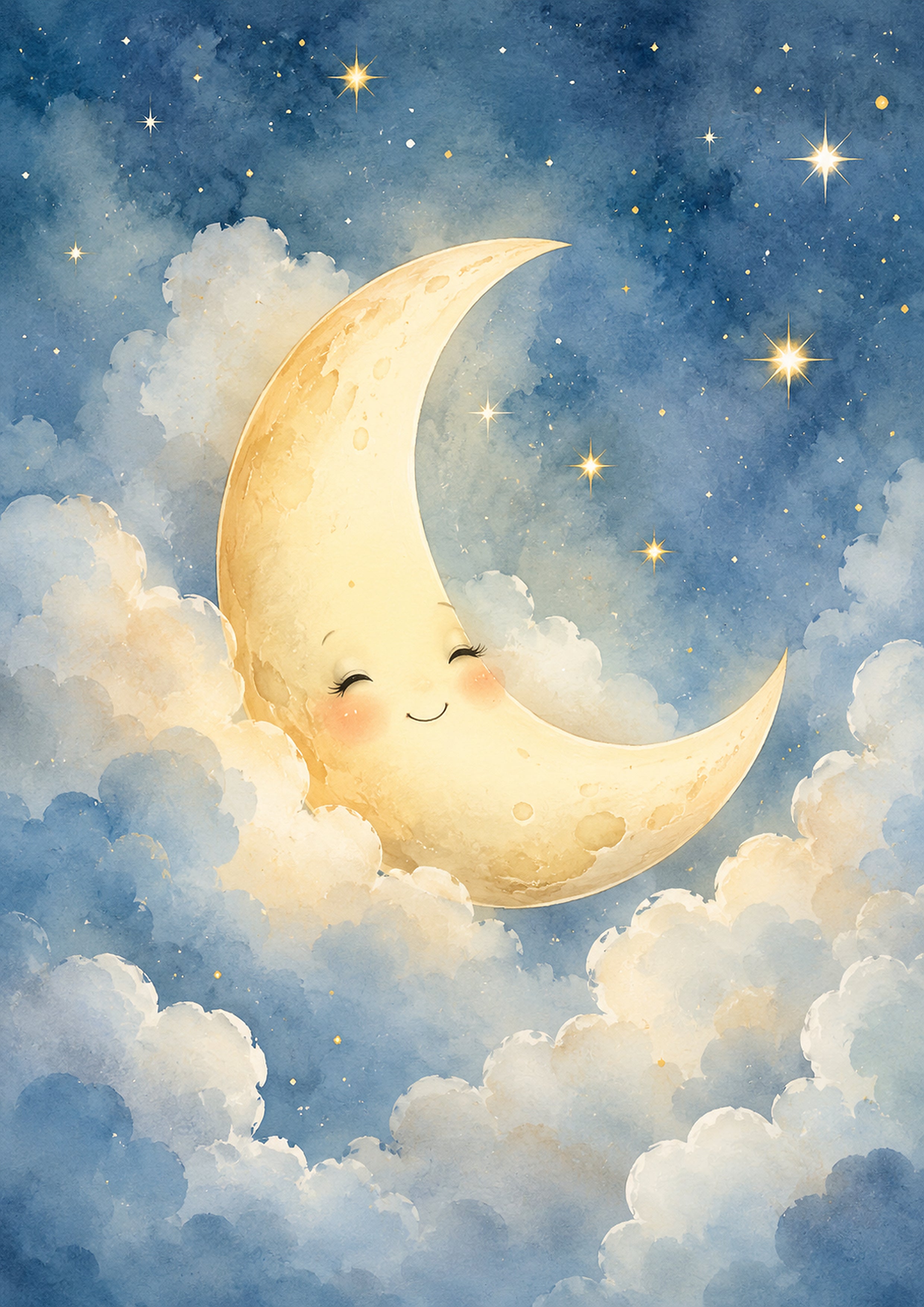 Smiling Moon in A Dreamy Sky nursery wall print by PosterMe.shop