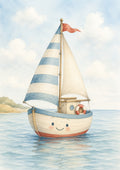 Smiling Sailboat on Calm Waters nursery wall print by PosterMe.shop