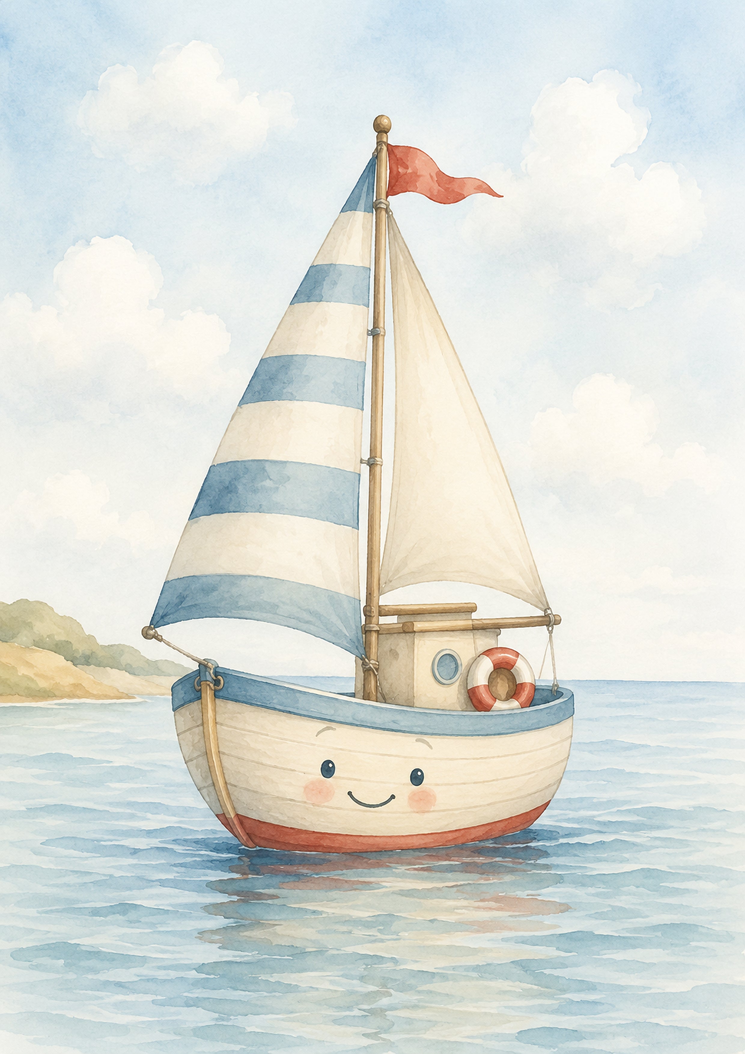 Smiling Sailboat on Calm Waters nursery wall print by PosterMe.shop