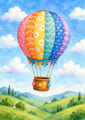 Whimsical Balloon over Rolling Hills nursery wall print by PosterMe.shop