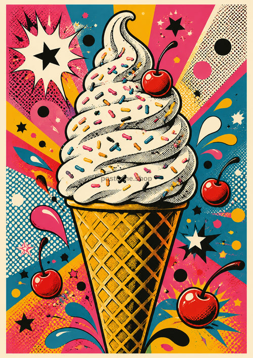 Cherry Soft Serve Pop Explosion pop art art print by towelme