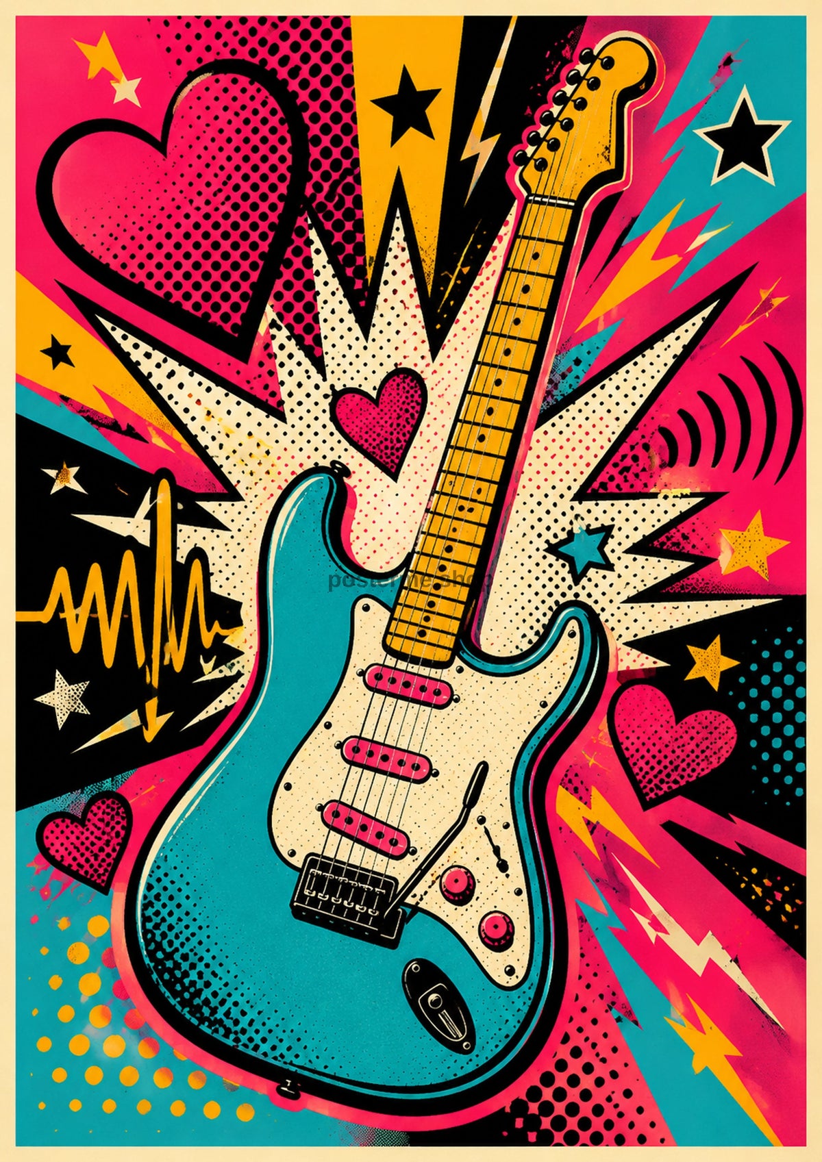 Electric Guitar Pop Art Explosion pop art art print by towelme