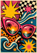 Retro Cat Eye Sunset Sunglasses pop art art print by towelme