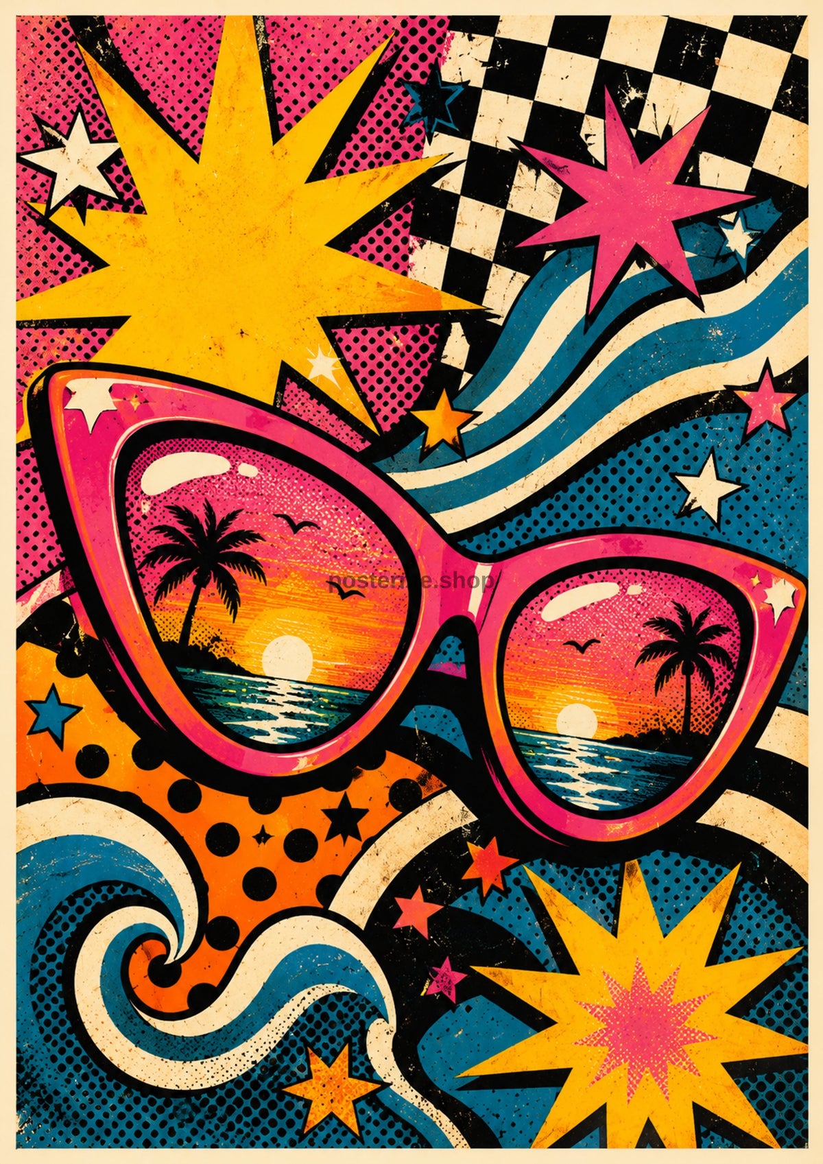 Retro Cat Eye Sunset Sunglasses pop art art print by towelme