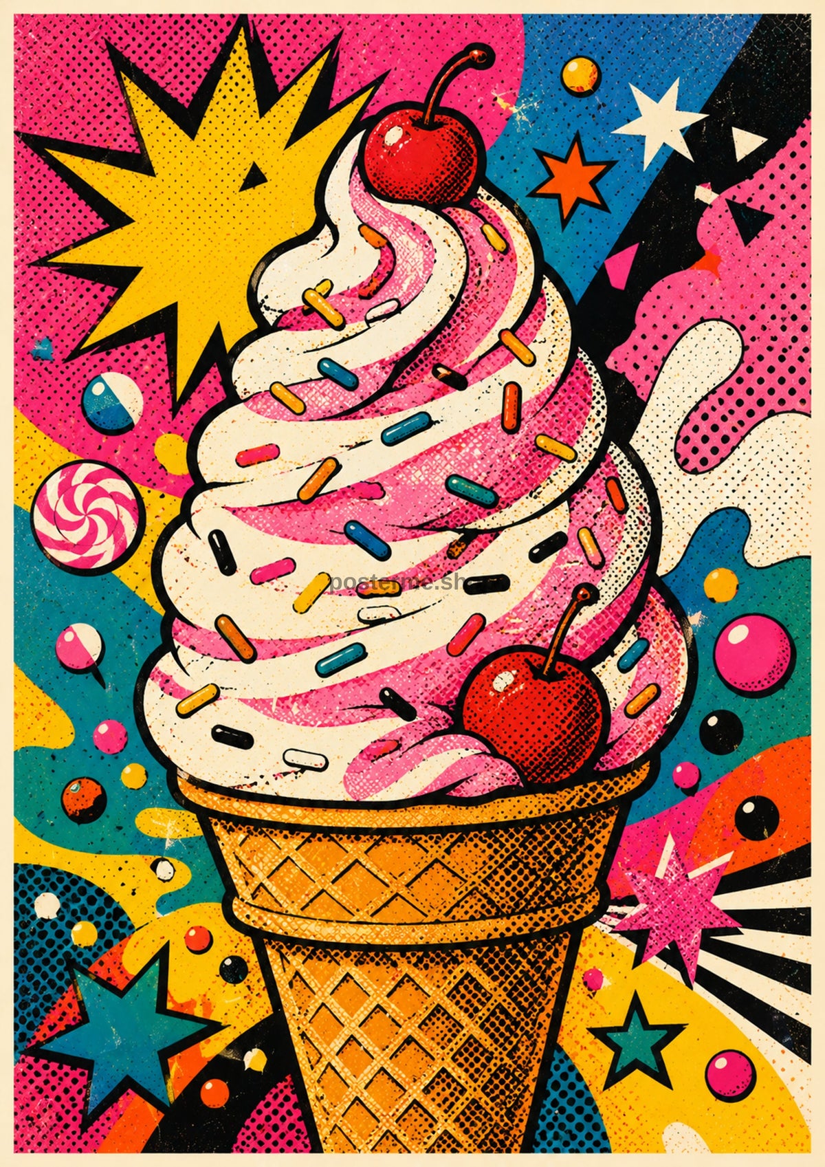 Pink Swirl Ice Cream Pop Explosion pop art art print by towelme