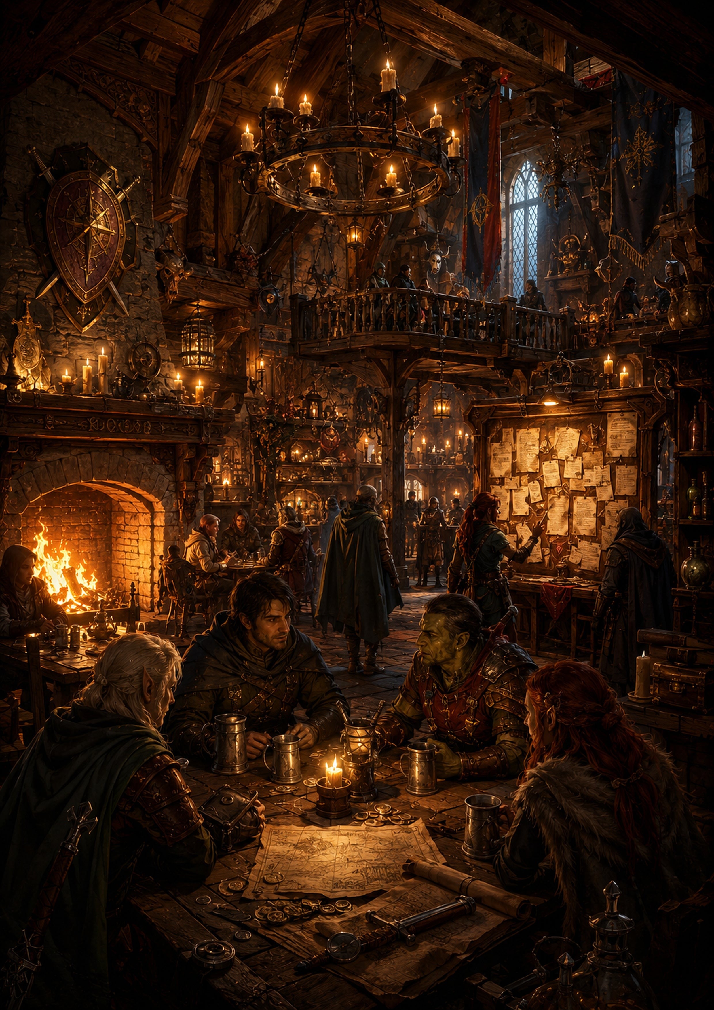 Adventurers Gather at the Guild Tavern fantasy RPG character wall print by PosterMe.shop