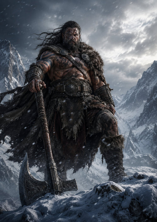 Barbarian Warrior in a Snowstorm fantasy RPG character wall print by PosterMe.shop