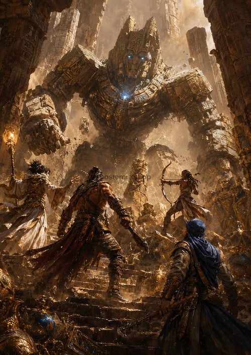Battle Against the Stone Guardian fantasy RPG character wall print by PosterMe.shop
