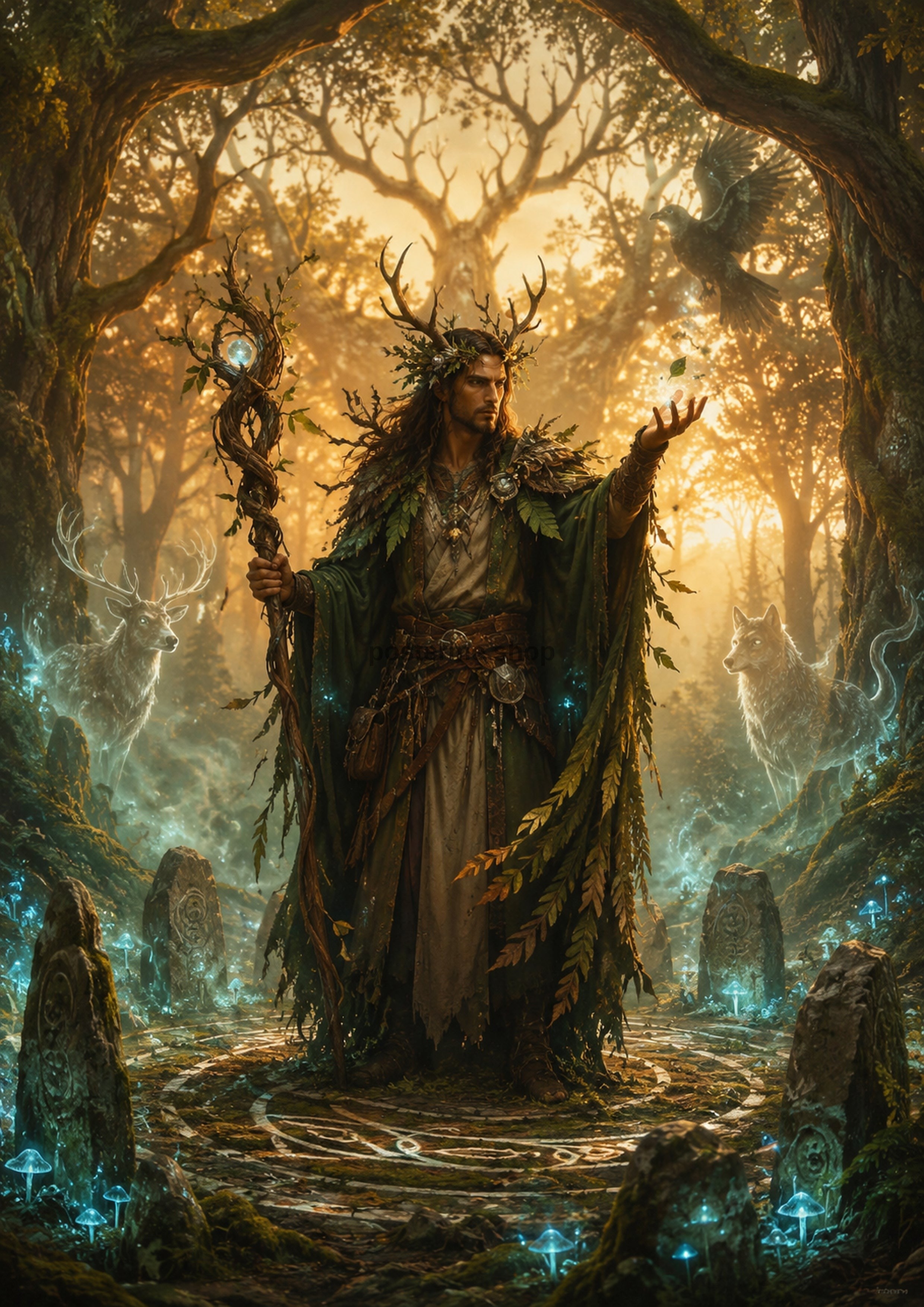 Enchanted Druidic Ritual in the Forest fantasy RPG character wall print by PosterMe.shop