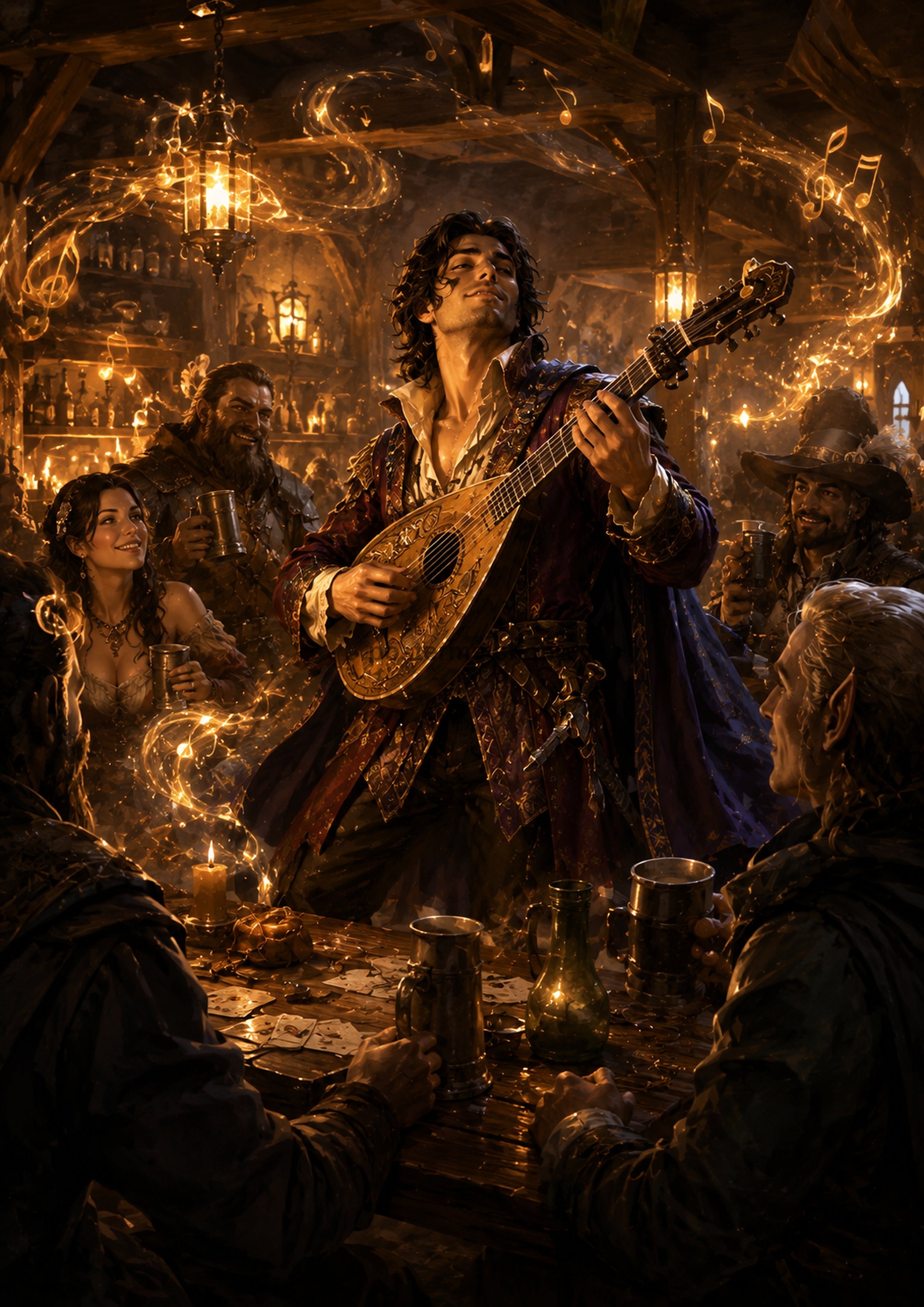 Magical Bard Performance in a Bustling Tavern fantasy RPG character wall print by PosterMe.shop