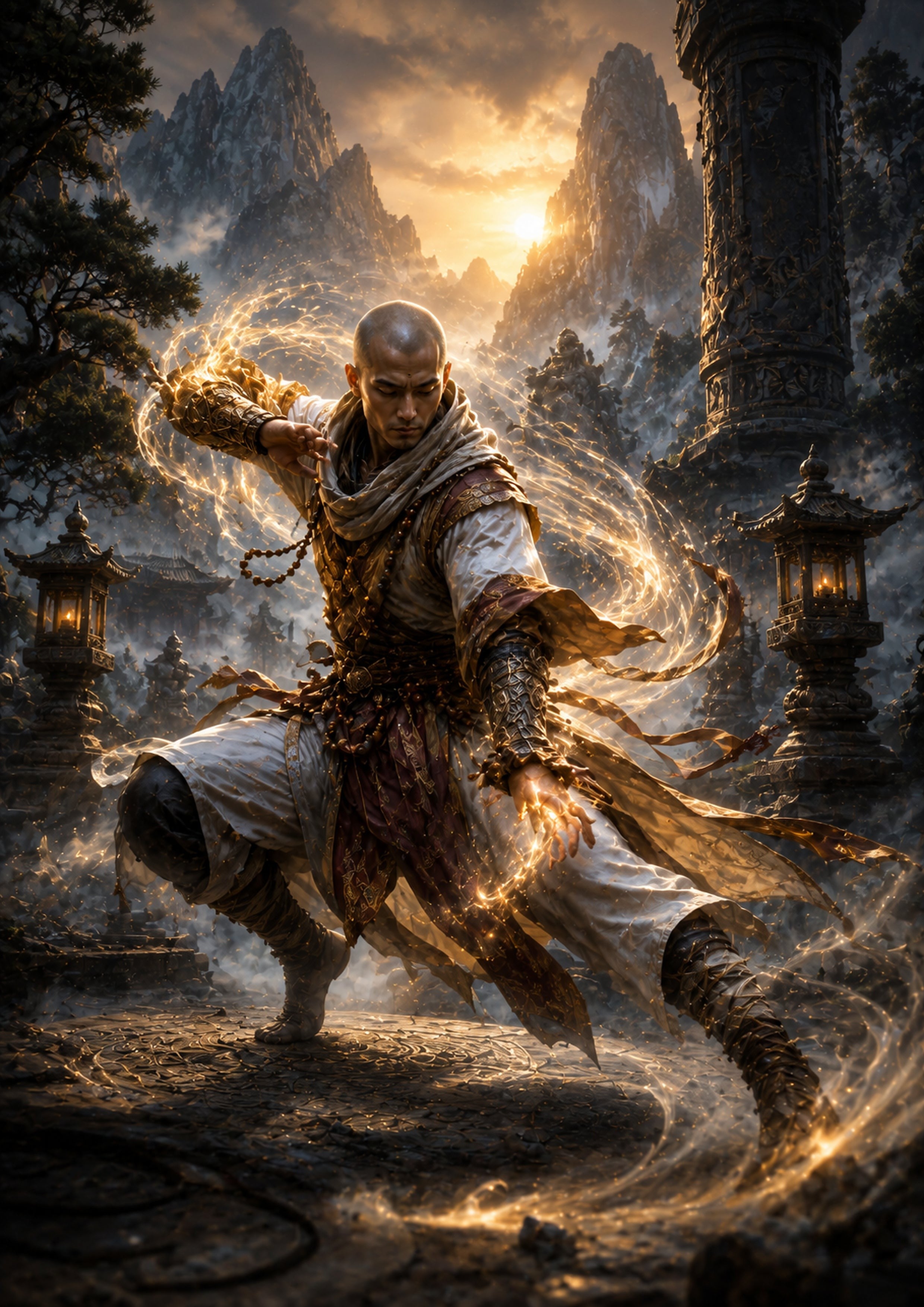 Martial Arts Monk in Sacred Courtyard fantasy RPG character wall print by PosterMe.shop