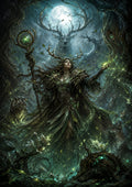 Moonlit Druid with Forest Spirits fantasy RPG character wall print by PosterMe.shop