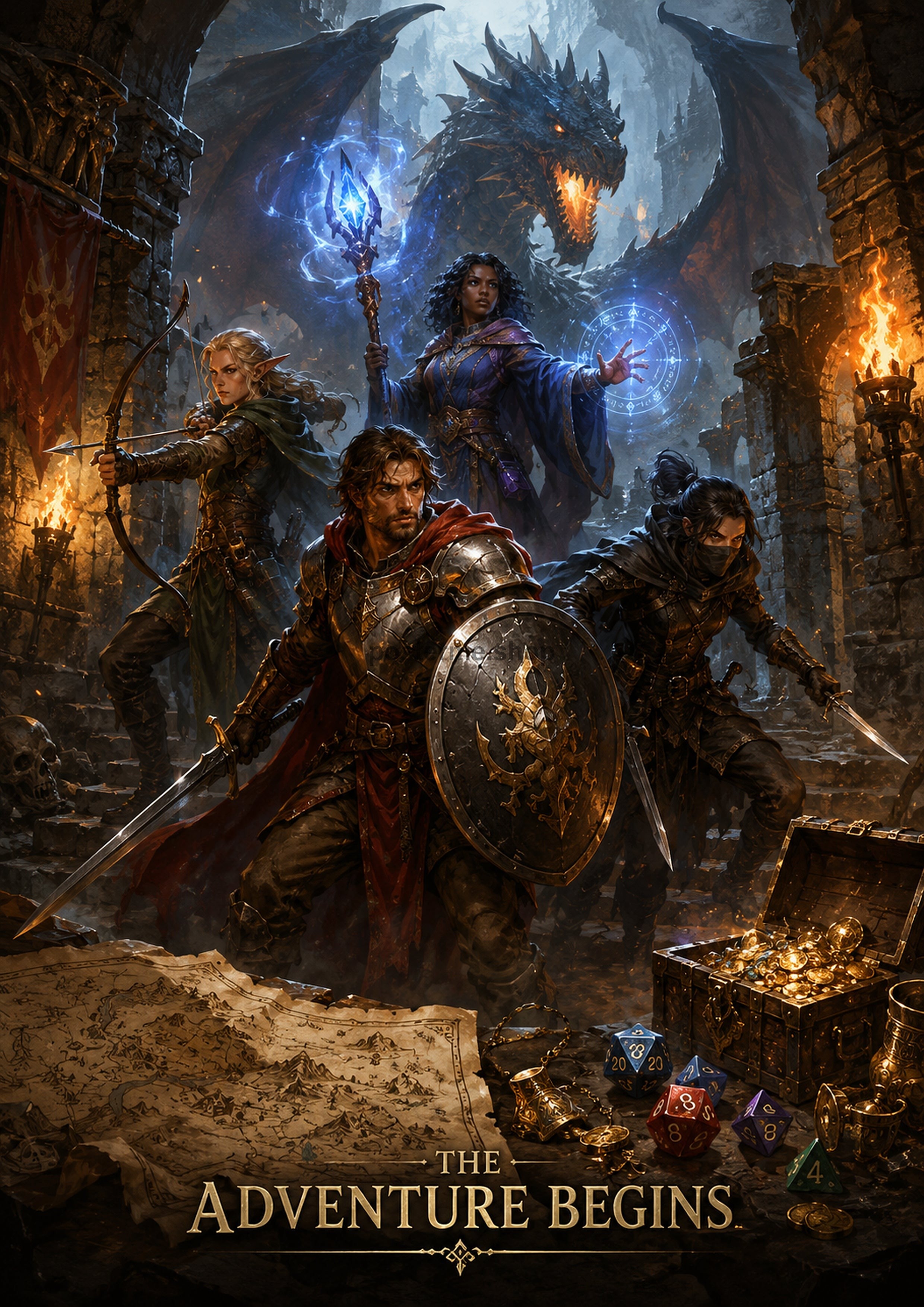The Adventure Begins in the Dragon Dungeon fantasy RPG character wall print by PosterMe.shop