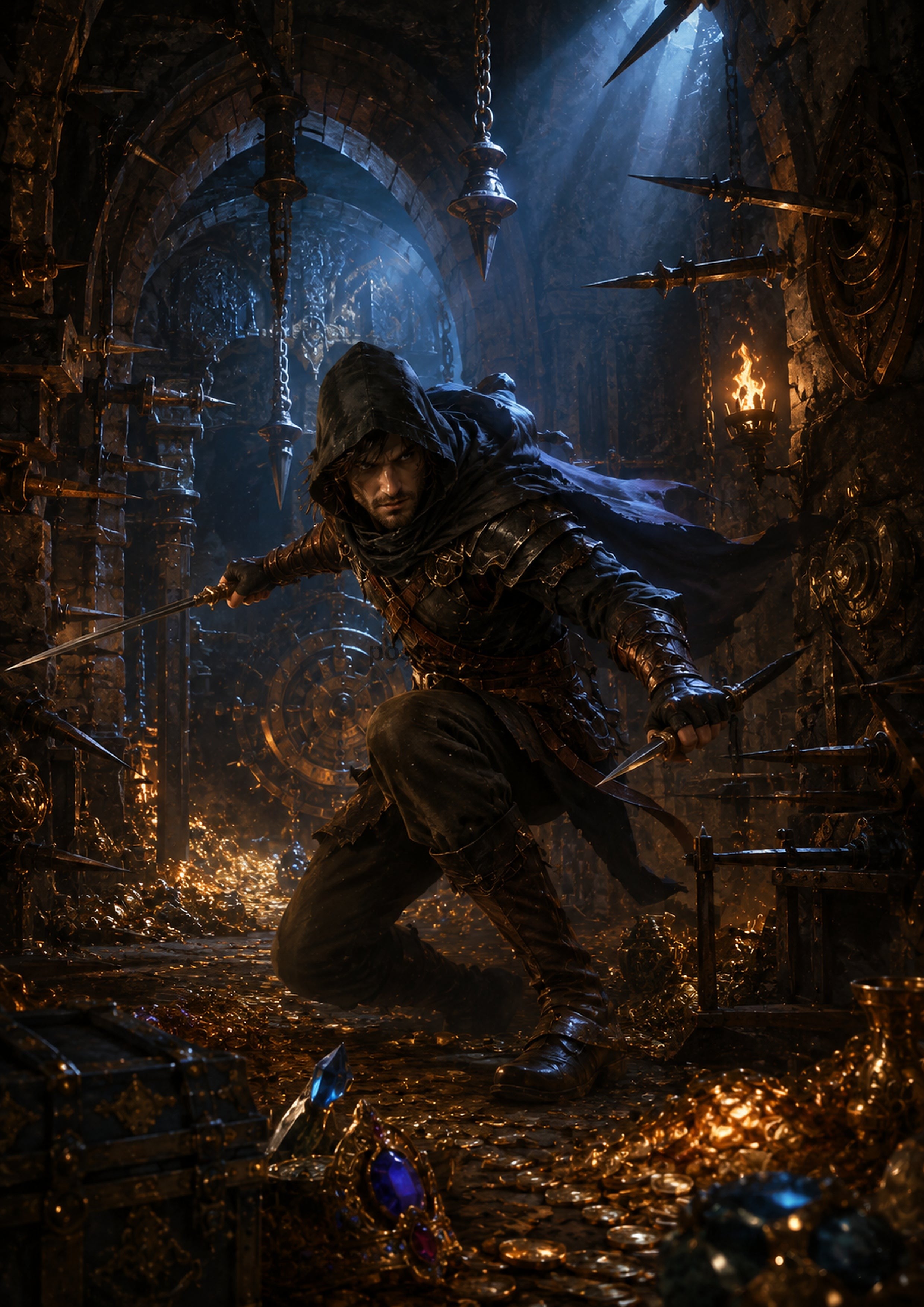 The Thief in the Clockwork Vault fantasy RPG character wall print by PosterMe.shop