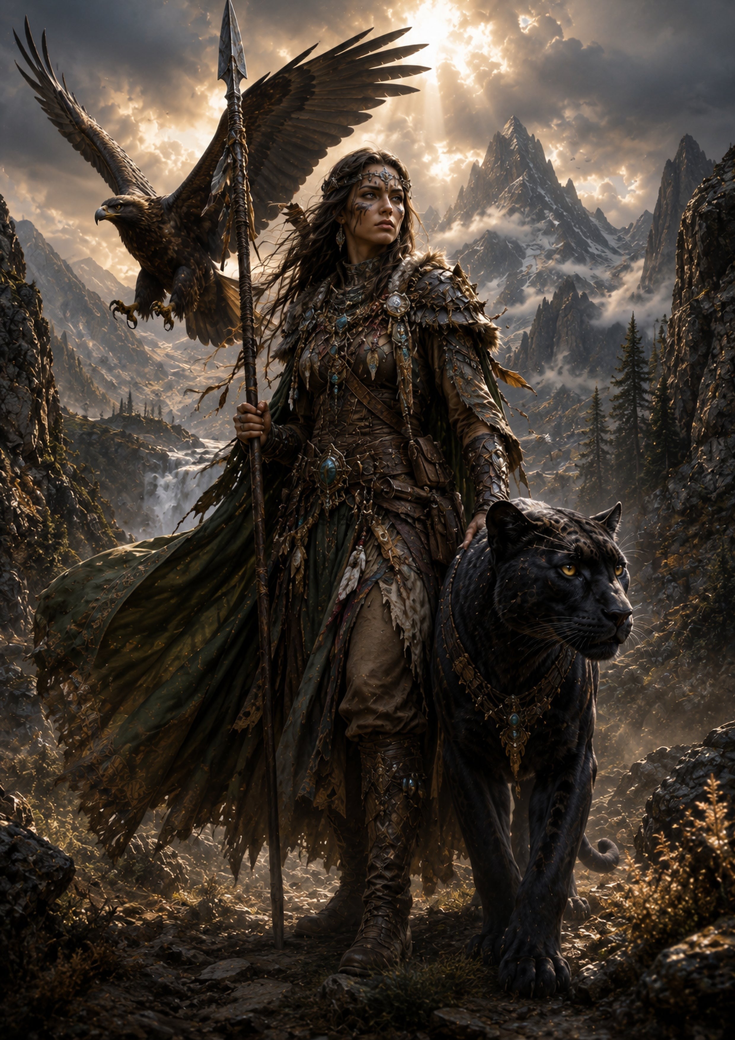 Warrior and Companions in a Mountain Pass fantasy RPG character wall print by PosterMe.shop