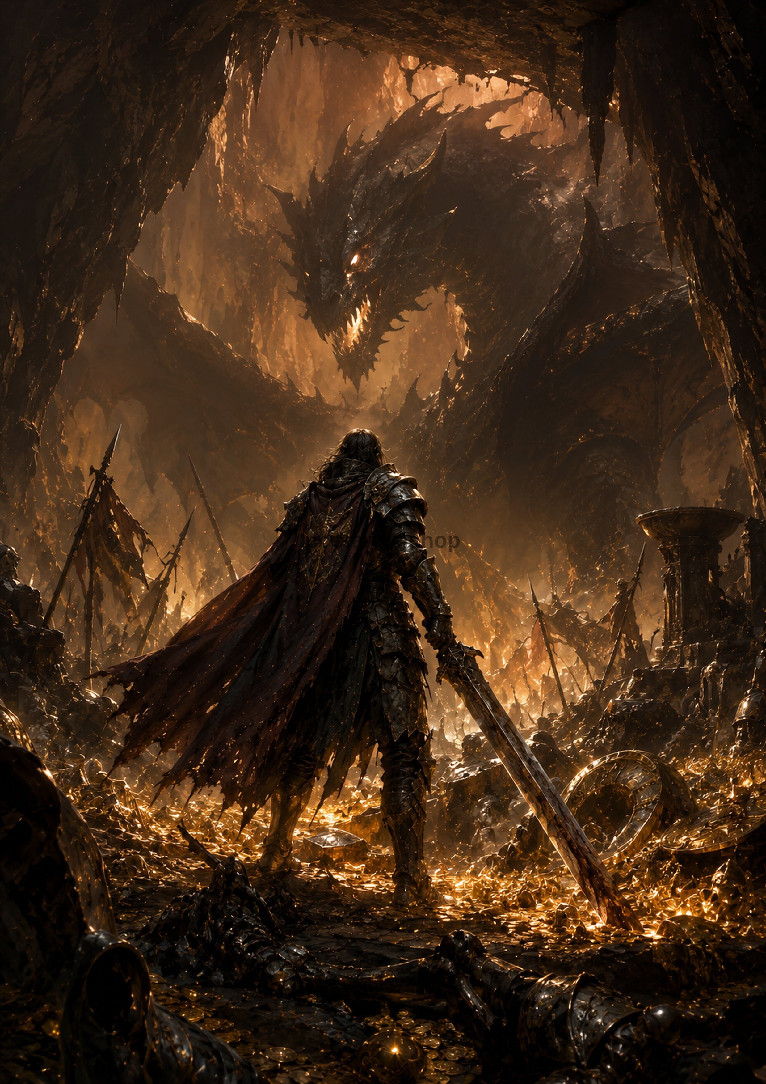 Warrior Stands Against the Dragon fantasy RPG character wall print by PosterMe.shop