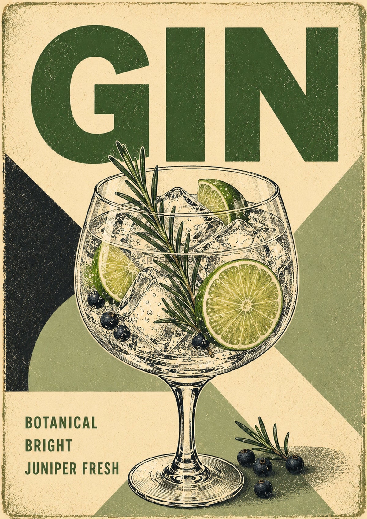 Gin Botanical Bright Juniper Fresh spirits and bar art print by towelme