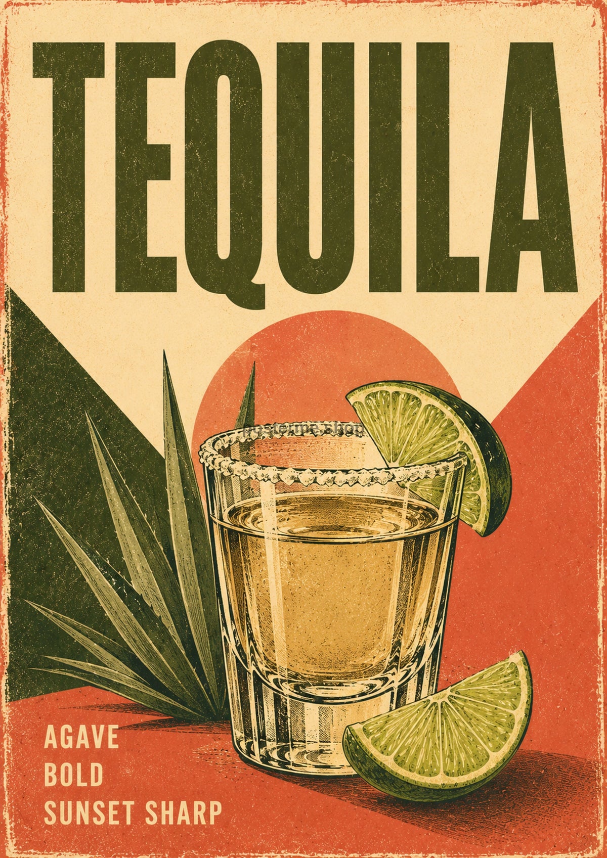 Tequila Agave Bold Sunset Sharp spirits and bar art print by towelme