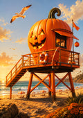 Giant Pumpkin Lifeguard Tower Summerween art print by PosterMe.shop