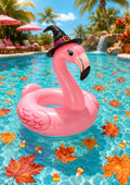 Flamingo Pool Float in a Witch Hat Summerween art print by PosterMe.shop